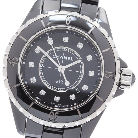 CHANEL J12 Black ceramic 33mm 12P diamond black Dial Quartz Ladies - Picture 1 of 6